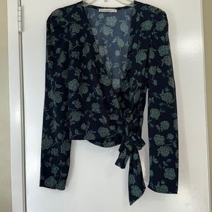 Abercrombie & Fitch Wrap Blouse- Blue Floral Long Sleeve Size Small